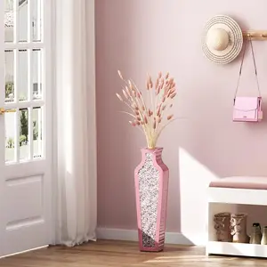 SHYFOY Handmade Pink Crystal Glass Floor Vase Decor Ornaments