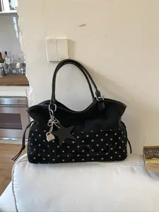 Women's Letter Dot Fashion Large Capacity Tote Bag, Elegant Shoulder Handbag with Safety Zipper, Foldable Design and Storage Pockets, Casual Shopping Bag