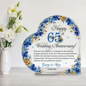 Personalized 65th Wedding Anniversary Gift Heart Acrylic Plaque, 65th Wedding Gifts For Parents, Wedding Anniversary Gift, Husband Gift