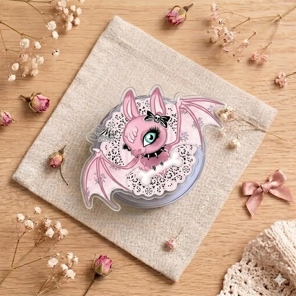 Bat Lover Phone Grip Cute Pet Bat Acrylic Phone Holder Collapsible Smartphone Stand Kawaii Pink Heart Aesthetic Gift