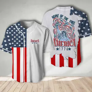 Home Of The Free America Jersey Patriotic Baseball Jersey, Baseball USA 1776 Team Shirt, 4th of July Jersey, Free USA Jersey Shirt Gift For Baseball Player