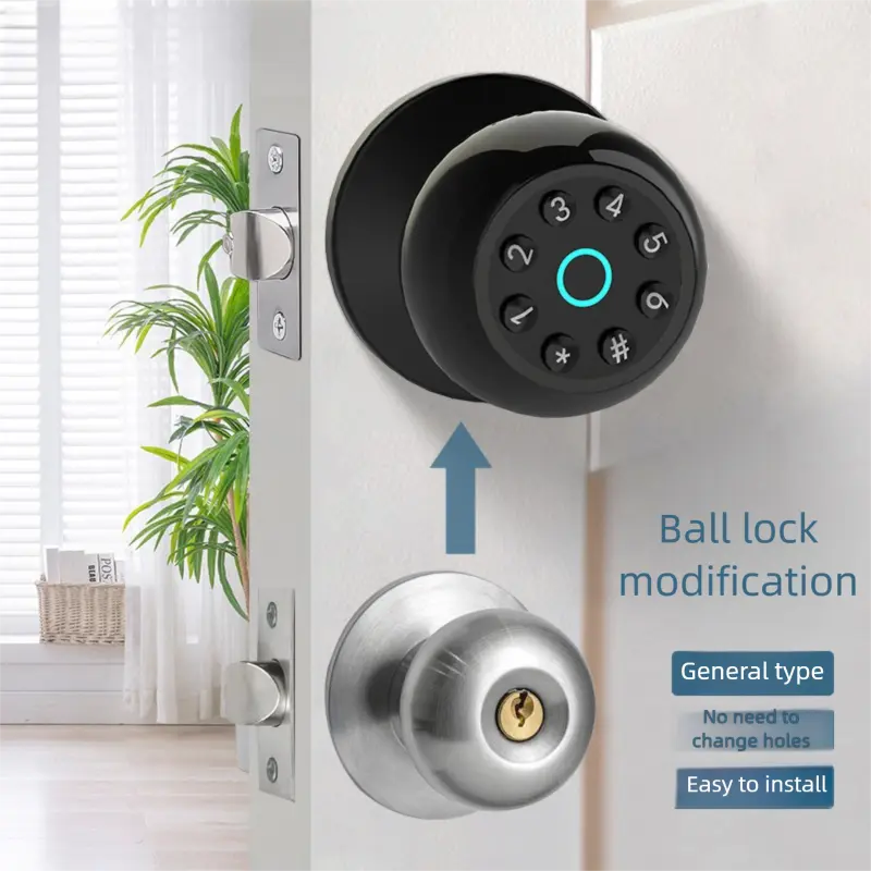 Smart Fingerprint Door Knob，Biometric Door knobs with App Control， Type-C Port Emergency Charging，Keyed Door Knob with Lock for Bedroom & Home，Office FathersDayGift