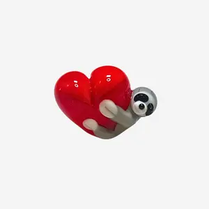 Good Luck Charm - Handmade Lampwork Glass Figurine - Sloth with Heart