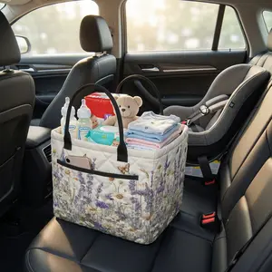 【Free Ship】Car Interior Storage Basket with Handle Pocket, Pink Floral Storage Organization with Handle Pocket for Mom Women, Durable Large Capacity Heavy Duty Car Storage Bag