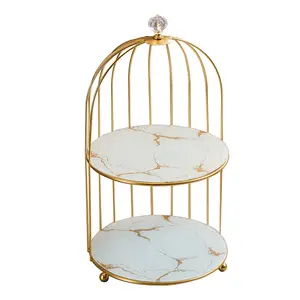 Perfume Organizer Gold Birdcage Design with Marble Top Elegant Decorative Stand