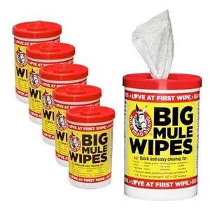 Mule Head Brand XL Heavy-Duty Cleaning Wipes – 6 Pack (10" x 12") – All-Purpose Garage, Automotive & Home Cleaning Wipes – Grease, Ink, Paint, Tar & Grime Remover – Multiple Surfaces