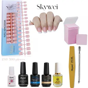 SkyWei French Tips On Nails - Classic Design, 240-300 piece,Top Coat,Base Coat,Gel Remover, Cuitical oil,Glue,Whipes,Nail Fill,Bufferigh-Quality Material, Easy Application, Perfect for Beginners & Professionals, Enhances Nail Look