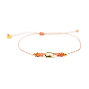 Coral Popoyo Shell Anklet in Gold with Beaded Design and Adjustable Cord