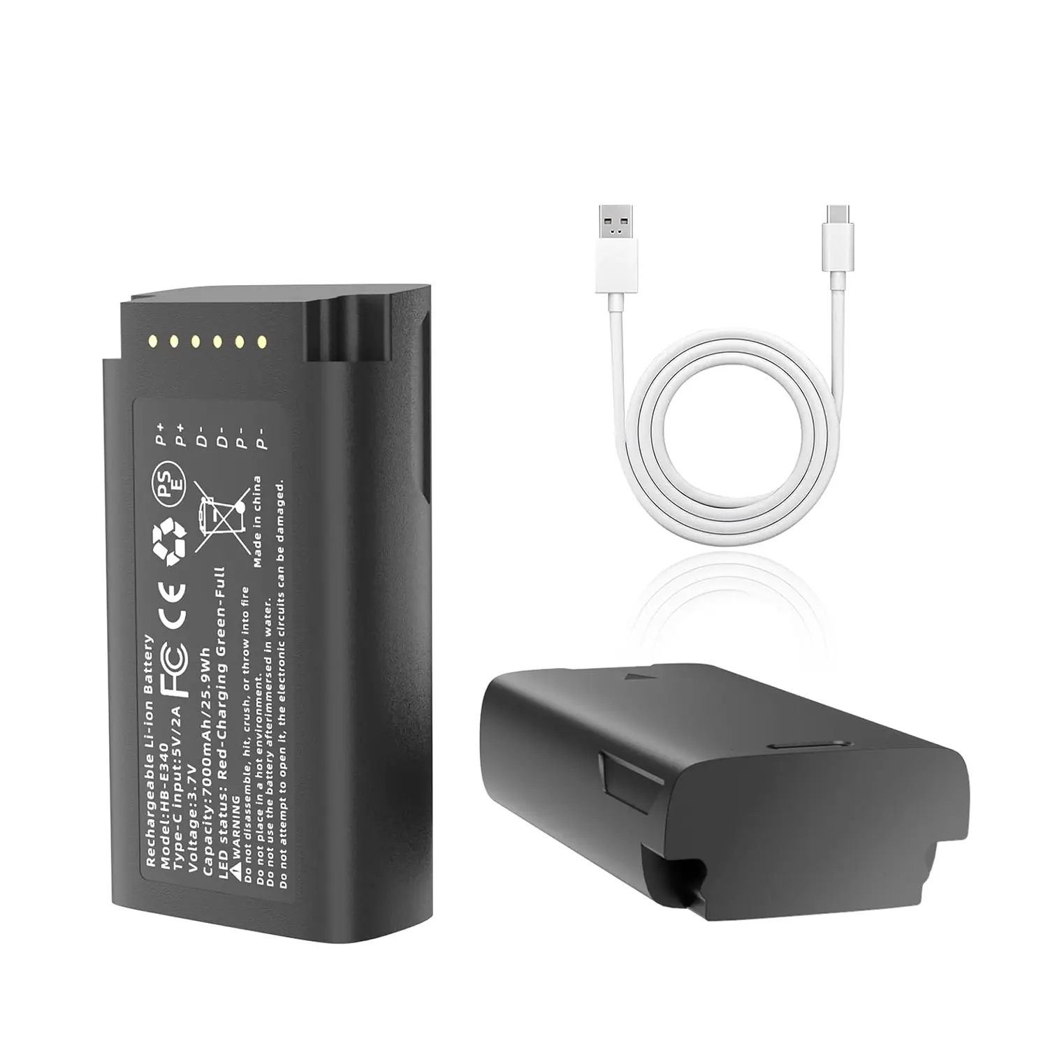 MYIYAE 2-Pc HB-E340 7000mAh Rechargeable Battery Pack with USB-C Charging Cables for Eufy Video Doorbell E340 (High-Capacity Spare Batteries) Phone Smartphone