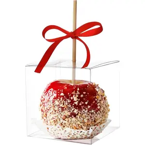 4x4x4 Inches Candy  Boxes with Hole and Paper Doilies Base 30 SETS Clear Caramel Apples Boxes for  |  in Safe PET Plastic Box Fits Standard and Large
