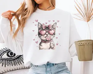 Valentines Cat Sweatshirt ,Cat lover Crewneck, Pink Cat Coquette Bow Shirt, Valentines Gift