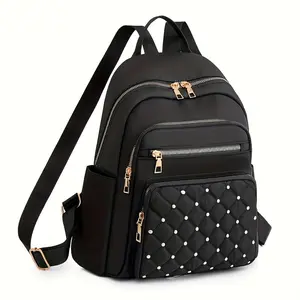 Women's Fashion Preppy Style Quilted Zipper Waterproof Backpack Purse with Classic Decorative Rivets, Ideal for School and Daily Use, Perfect for Gifts
