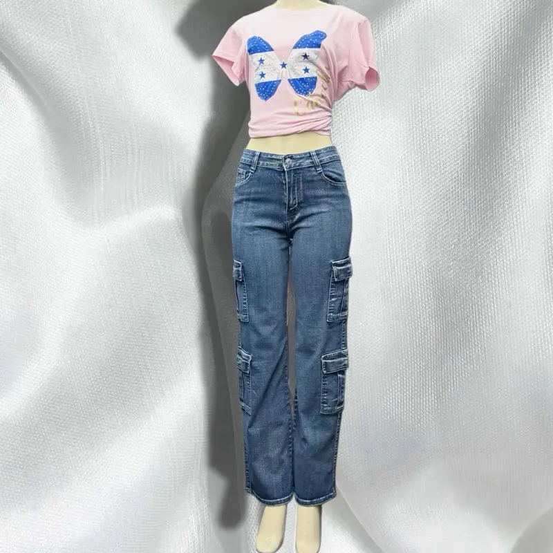 Denim Dark Blue Bleach Wash Jeans
