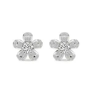 Lab Diamond Fashion Earrings Platinum 5Ct Periwinkle Flower Fashion Lab Diamond Stud Earrings F-G Color, VS Diamond, IGI Certified - Friendly Diamonds