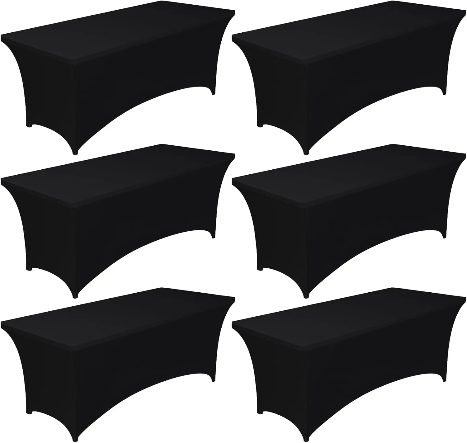 Spandex Tablecloth 6ft - 6 Pack, Fitted and Stretch Table Cover for Rectangle Tables, Wrinkle-Resistant and Secure Fabric for Outdoor, Picnic, Party, Wedding, Banquet and Birthday, Black