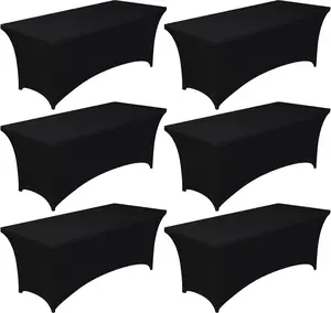 Spandex Tablecloth 6ft - 6 Pack, Fitted and Stretch Table Cover for Rectangle Tables, Wrinkle-Resistant and Secure Fabric for Outdoor, Picnic, Party, Wedding, Banquet and Birthday, Black