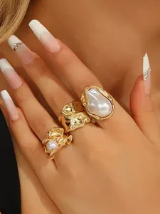 Women's Elegant Vintage Ring Set, Floral & Faux Pearl Designs, Pearl Embellished, Perfect for Daily Wear, Parties, Weddings, Autumn Winter Jewelry Collection