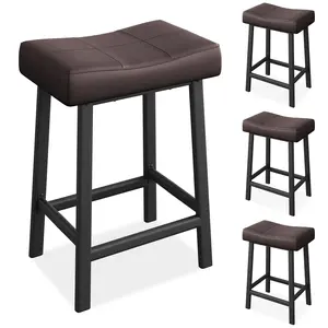 61cm Bar Stools Set of 4 - Curved Faux Leather Bar Chairs - Modern Comfortable Design - Perfect for Kitchen, Dining Room, Home Bar