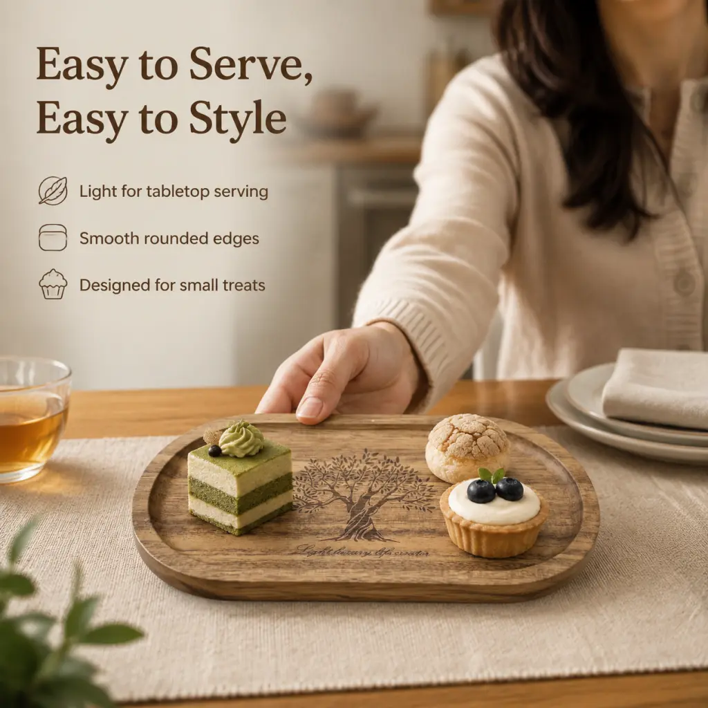 2-Pack Acacia Oval Laser Tray, Rustic Wooden Snack Tray, Tea Cup Tray, Coffee Cup Tray, Cake Tray, for Home Kitchen, Restaurant Coffee Shop Display, Home Decoration, Kitchen Decoration, Afternoon Tea Snacks