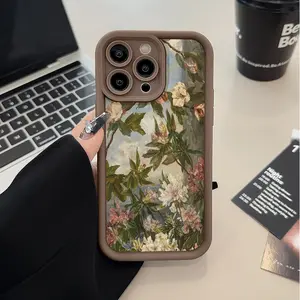 Phone Case for iPhone 16 Pro Max 17 15 Plus 14 13 12 11  Air XR XS Flower branches Shockproof Silicone TPU Bumper Drop Protection Soft Cover