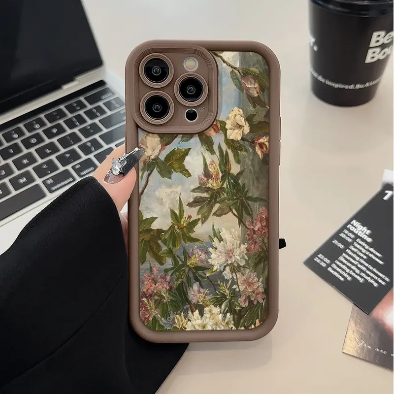 Phone Case for iPhone 16 Pro Max 17 15 Plus 14 13 12 11  Air XR XS Flower branches Shockproof Silicone TPU Bumper Drop Protection Soft Cover