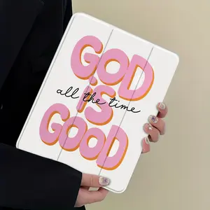 "god Is Good All the Time" Design Three-Tier Stand iPad Case, Tablet Holder Stand, Transparent Acrylic Hard Back, Pencil Slot & Charger Port, Fits iPad 7.9/8.3/10.2/10.5/10.9/11/12.9 inch, Shock-resistant Full Cover Case Suitable for Offices Schools Homes