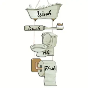 Modern Wooden Bathroom Sign Set, Wall-Mounted Toilet Brush Holder & Paper Towel Art, Multi-Functional Home Farmhouse Decor, Interior Wall Decor, Wall Decoration