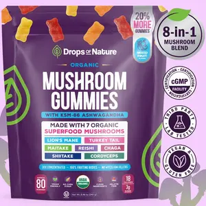 Drops Of Nature Ashwagandha KSM-66, Reishi, Lions Mane, Shiitake, Cordyceps, Turkey Tail, Maitake, Chaga Supplement Gummies - Mixed Fruits, 80 Gummies mushroom gummies, ashwagandha gummies, adaptogen supplement Vitamin Edible Fitness Dietary