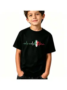 Kids Mexico Flag Heartbeat Tee Shirts Mexican Pride Mexican Flag Root T-Shirt Short Sleeve for Boys Girls