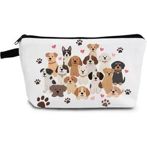 Dog Cosmetic Bag Small Makeup Organizer Pouch with Zipper Dog Paw Toiletry Makeup Bag Presents for Women Friends