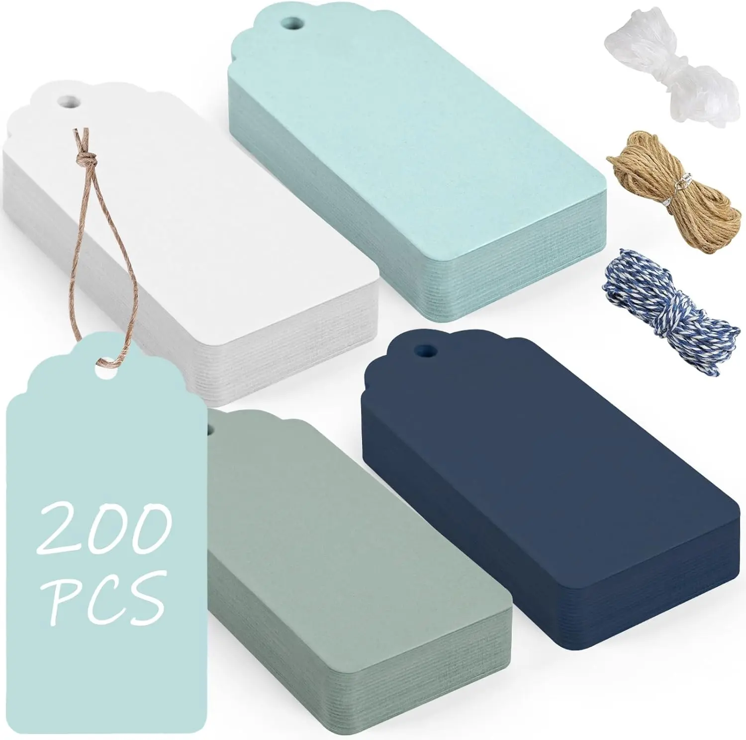 200 count  Tags with String Attached, 1.57"x2.76" Colored Hang Tags for Clothes DIY Crafts Wedding Holiday  Showers Birthdays(Blue)