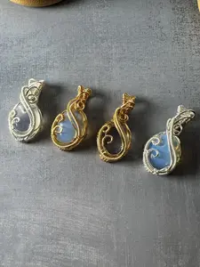 Swifty Pendant Handmade Wire Wrapped Opalite Necklace Silver & Gold Finish 1.6-1.8 Inches Height 0.9 Inches Width Genuine Opalite Stone Symbolizing Transformation Clarity Self-Made Joy