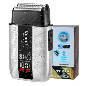 KEMEI T402 Electric Foil Shaver for Men, Waterproof Wet/Dry Razor with Dual Floating Blades, Compact Travel Shaver for Face & Bald Head, Ideal Holiday Gift