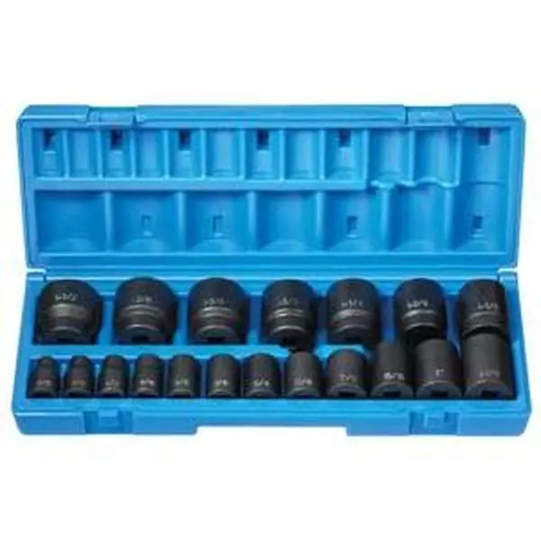 212 MAIN 19-Piece Impact Socket Set - Socket Wrench Tool Kit, Heavy Duty Chrome-Molybdenum Steel Mechanic Equipment, 1/2-Inch Drive Standard Length, 12-Point Fractional Sizes, Socket Wrench Set