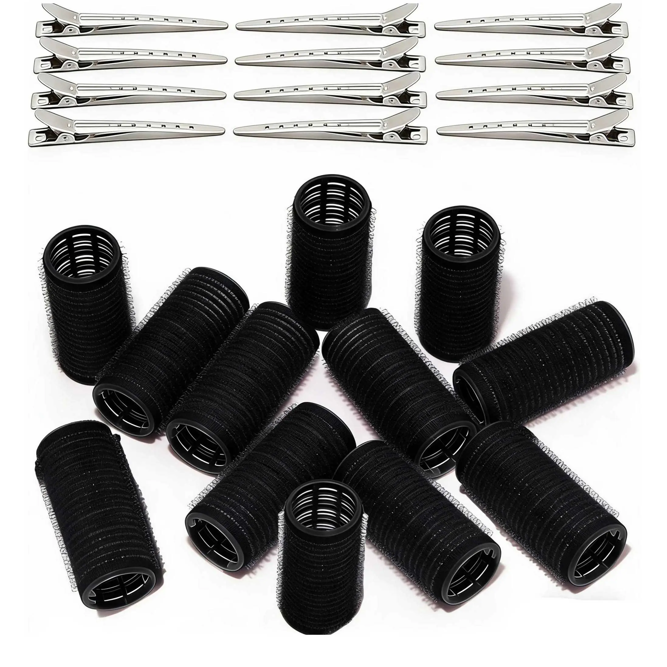 12-Piece Self-Hold Hair Curlers with Duckbill Clips, Plastic Hair Styling Tools, Ideal for Short and Long Hair DIY Salon Use, Self Grip Rollers, Heatless Curling Set