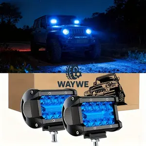 4 Inch LED Light Pod Blue Triple Row 2pcs 60W Lights Signal Deck Trailer Lights for UTV Pick-up Van Boat Tractor