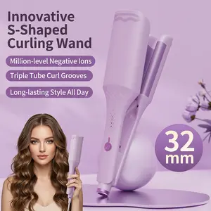 2026 New Upgrade American Latin Wave Hairstyle 3-Barrel Deep V Wave Curling Iron  Adjustable Temperatures Fast Heating 30 Seconds Auto Off Safety Lock Silicone Cover 1.6m Extension Cord for All Hair Types Beauty & Hair Styling Fashionable New Looks