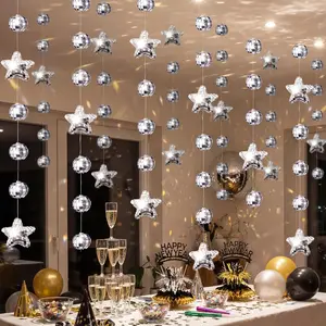 6 Pack 29.4ft  Disco Ball and  Garlands,   Mirror Ball Streamer for 70s Disco Party Decorations, Birthday, Wedding, Prom, Bachelorette Party Backdrop