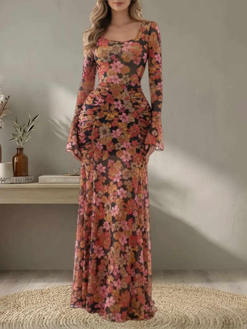 knee length dresses for ladies Veronica Pink Mesh Ruched Maxi Dress main image 0