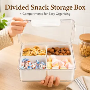 MIUVAD Divided Snack Storage Container with Lid, Multi-Compartment Candy Organizer Tray, Clear Lid Snack Box for Nuts, Dried Fruit, Cookies, Kitchen Counter & Coffee Table