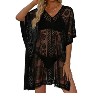 Womens Lace Bathing Suit Cover Up V Neck Beach Coverup Summer Swim Coverups Loose Bikini Beach Dress 2026