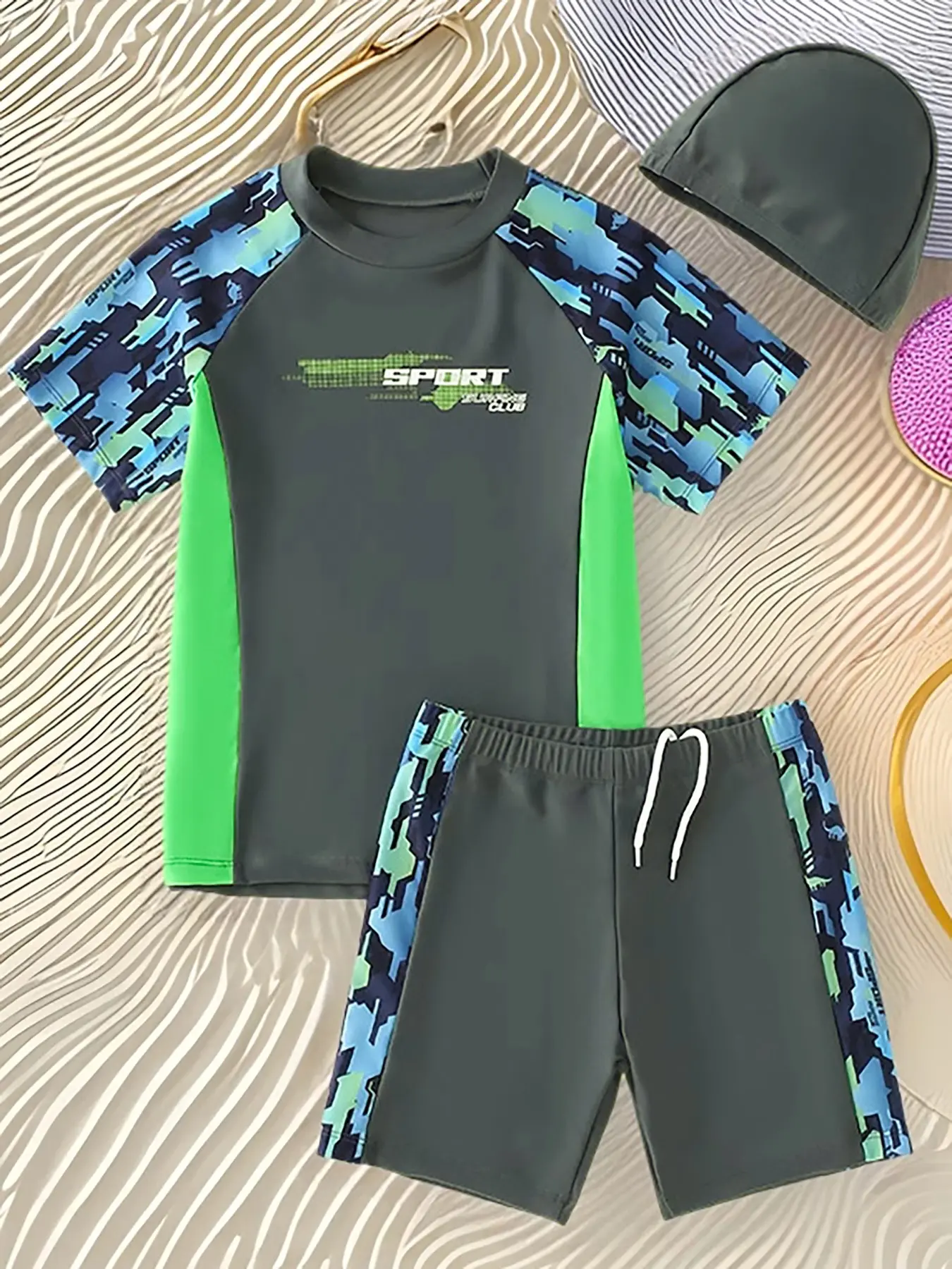Boys' Fashion Swimwear Set, Soft Comfortable Quick-Dry Breathable Fabric, Beach Surfing Suit, Swimming Training Gear, Daily Trendy Style, Swimsuit