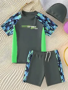 Boys' Fashion Swimwear Set, Soft Comfortable Quick-Dry Breathable Fabric, Beach Surfing Suit, Swimming Training Gear, Daily Trendy Style, Swimsuit