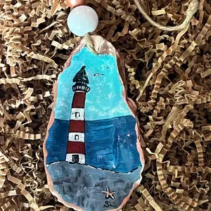 Hand painted oyster ornament Lighthouse