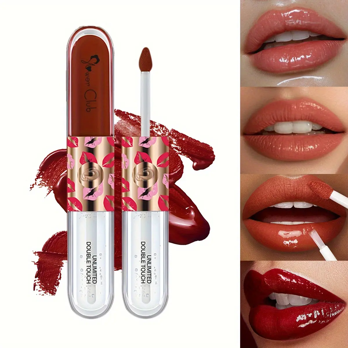 Dual-Ended Liquid Lipstick, Glossy and Matte Finish, Long-Lasting, Smudge-Proof, 4 Versatile Shades, Ideal for Work, Travel, Parties, Moisturizing Lip Color, Lipgloss