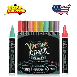 Liquid Chalk Markers for Blackboards, Wet Erase Marker Pens, 6mm Reversible Tip (8 Pack), Vintage Colors