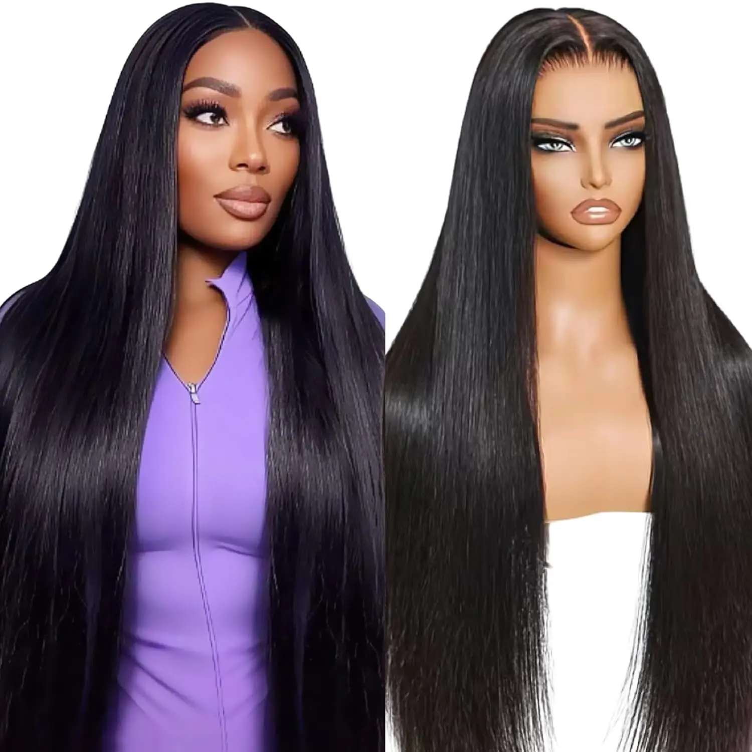 Ursquen Straight Human Hair Wig 7x5 Glueless Lace Closure Wig with Drawstring Pre Plucked Pre Cut Lace Wig Beginner Friendly