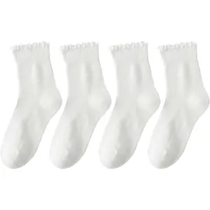 Cute Ruffle Cotton Lettuce Frilly Ankle Crew Socks for Women Girls 4 Pairs