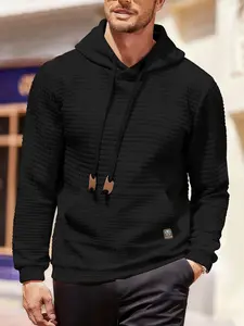 Men's Waffle Hoodie Sweatshirt, Fashionable Label Design, Comfortable Sportswear, Soft Fabric for Sports and Casual Use
