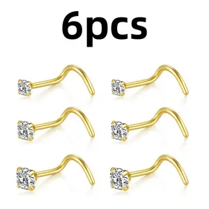 6pcs Corkscrew Nose Ring Stainless Steel Surgical Steel Nose Rings L-Shape Nose Nostrial Hypoallergenic Nose Rings Screw Studs Rings Cubic Zirconia Nose Ring Beauty & Personal Care Jewelry